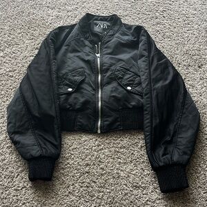 ❌NOT FOR SALE ❌Zara Women's Black Bomber Jacket with Silver Zipper